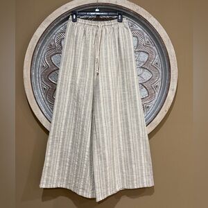 NWT- In February-Striped Wide-Leg LINEN-Blend drawstring waist palazzo pant